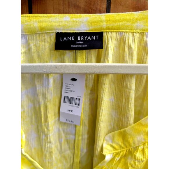 Lane Bryant Top Shirt Blouse Plus Size 38/40 7X Yellow White Tie Dye Long Sleeve - Picture 3 of 5